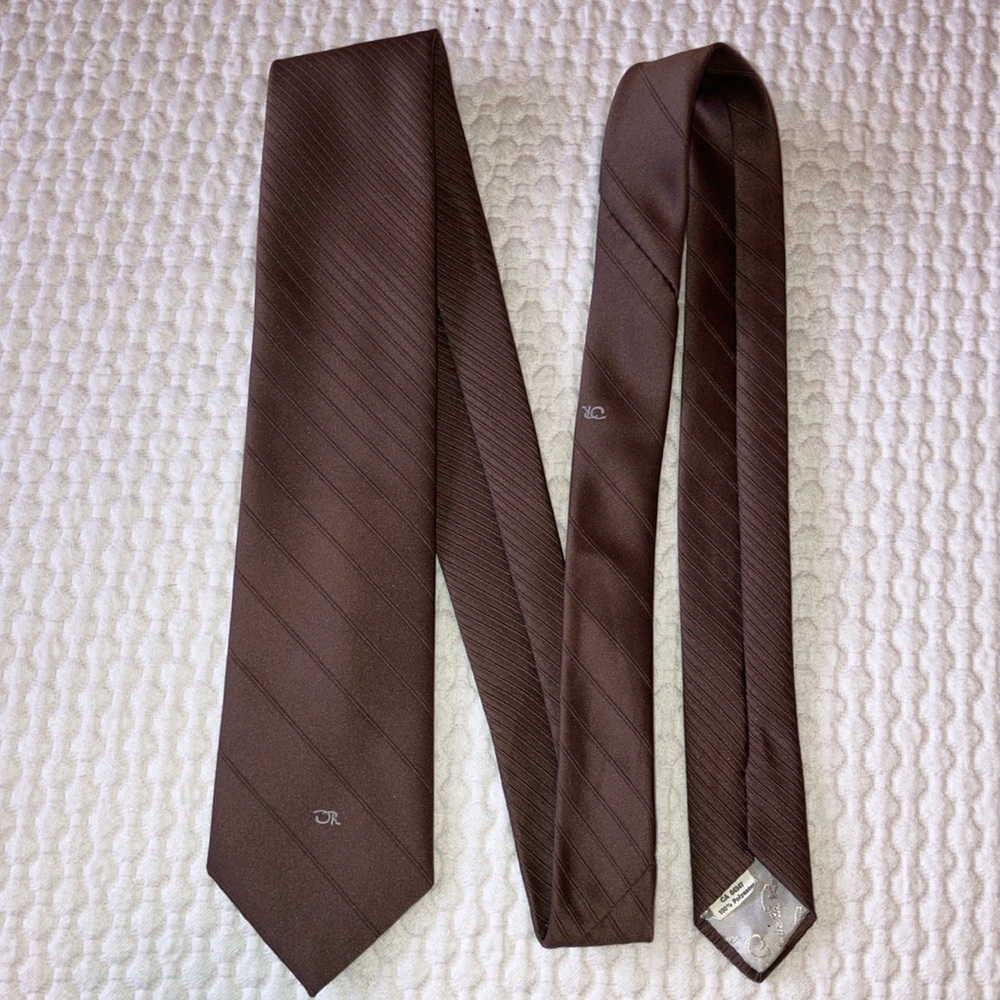 Oscar de la Renta vintage retro polyester tie, diagonal barcode stripe, 70s 80s
